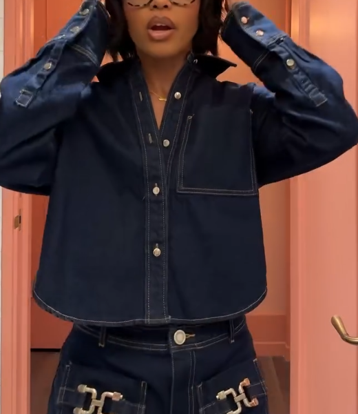 Loose Solid Color Denim Long Sleeve Shorts Suit