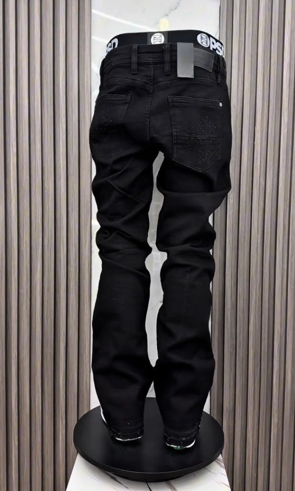 Shiny Casual Skull & Angel Ripped Jeans