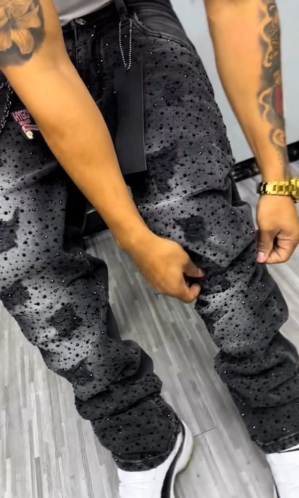 Trendy Ripped Rhinestone Jeans