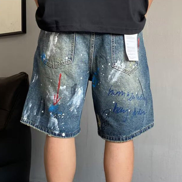 Men's Graffiti Ripped Denim Shorts