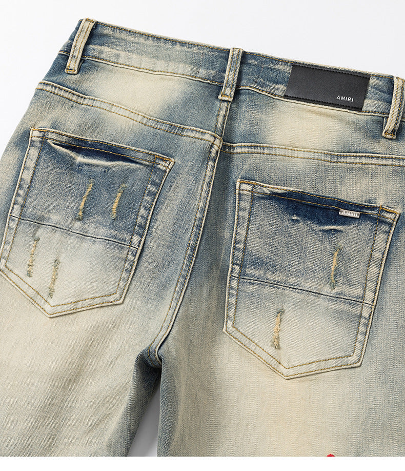 Embroidered Distressed Denim Shorts