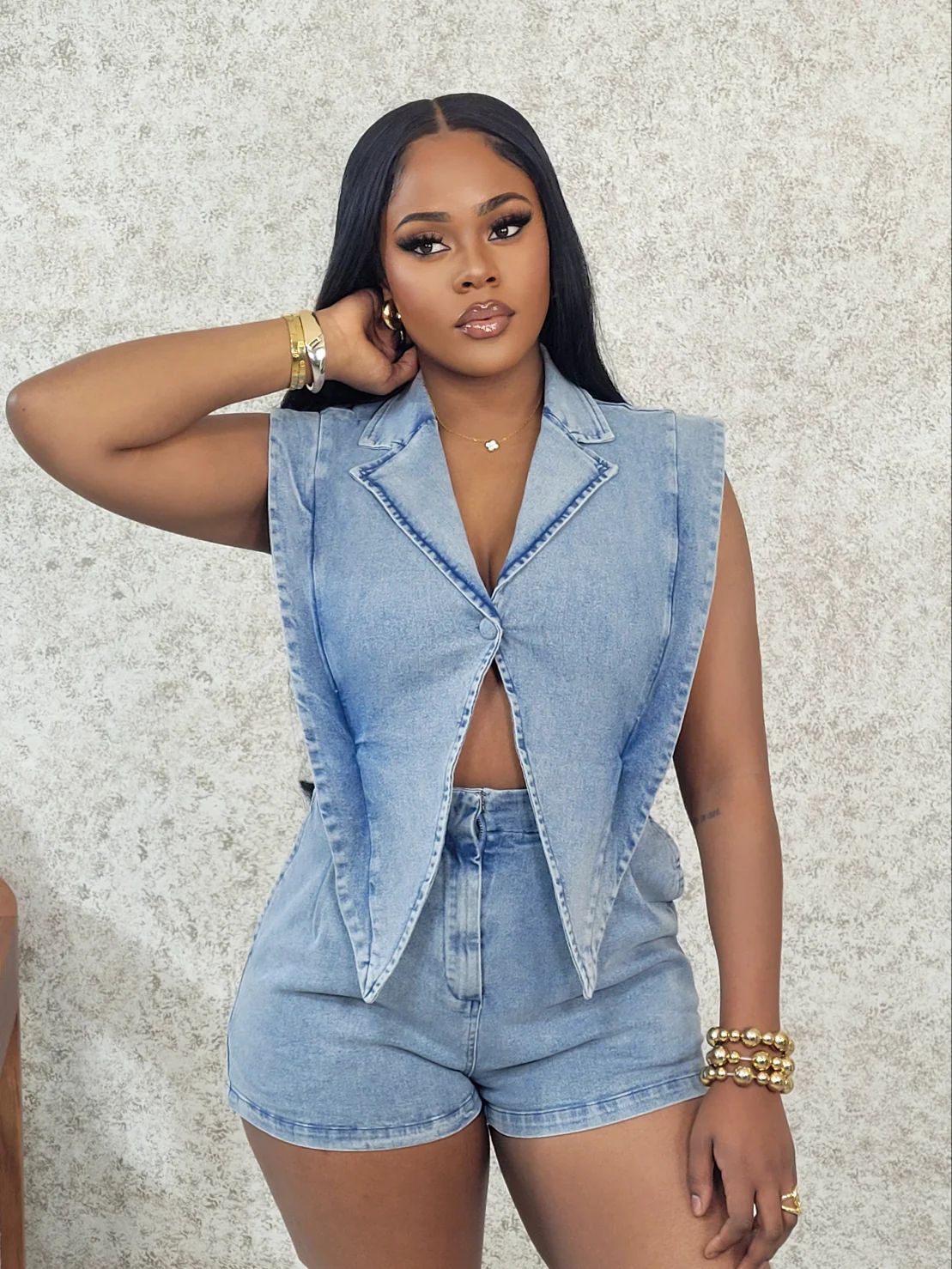Casual Denim Shorts Set