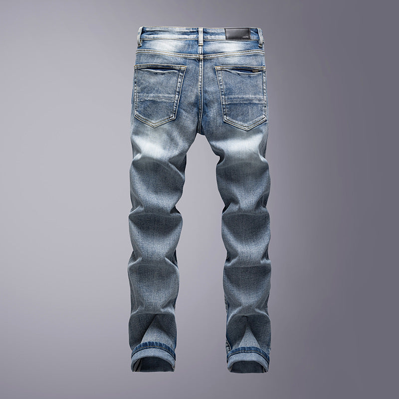 Retro Print Ripped Casual Jeans