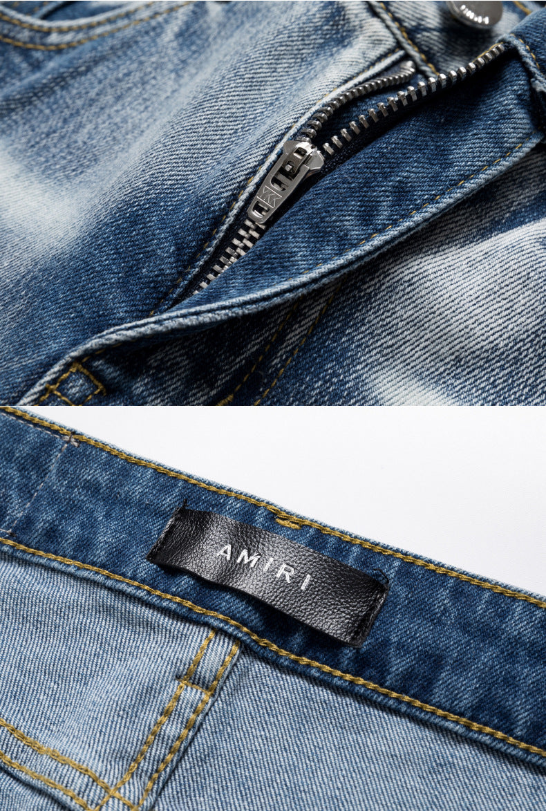 Retro Print Ripped Casual Jeans