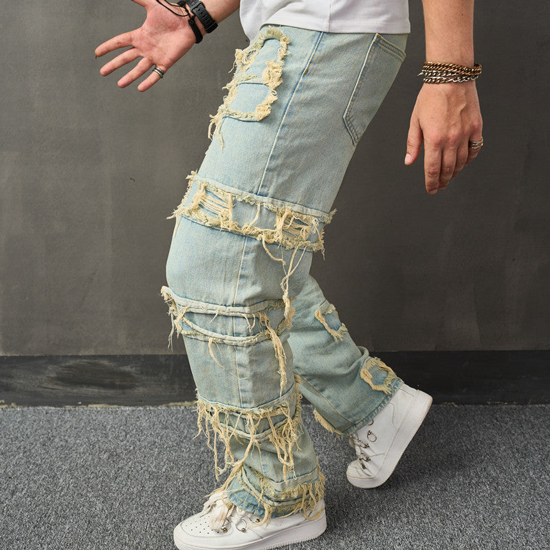 Men's Frayed Retro Casual Jeans