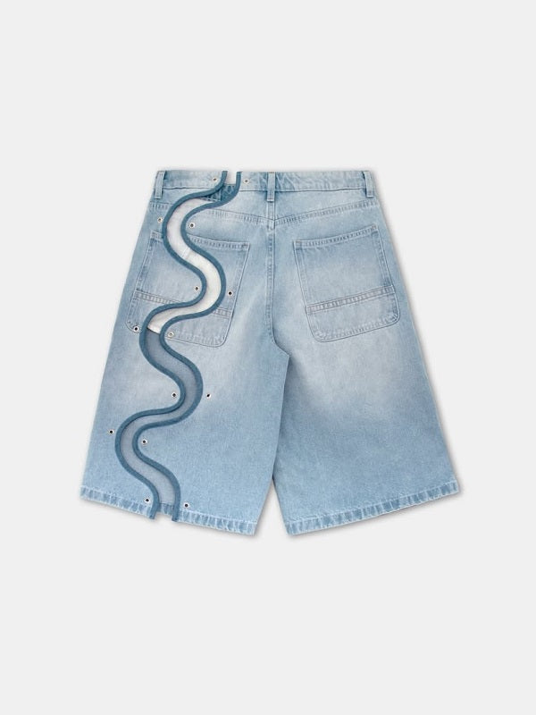 Men's Wave-Cutout Denim Shorts