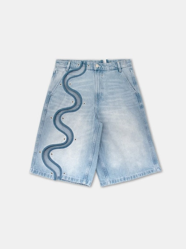 Men's Wave-Cutout Denim Shorts