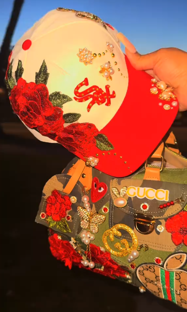 Embroidered Red Rose Diamond Hat