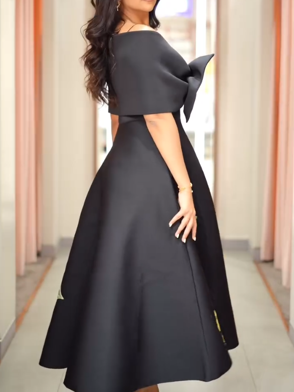 Beautiful Sunflower Bow Midi Dress