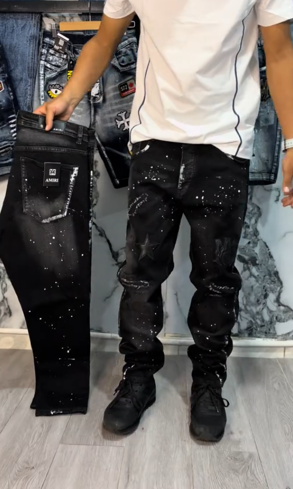 Men's Ripped Casual Splatter Paint Jeans
