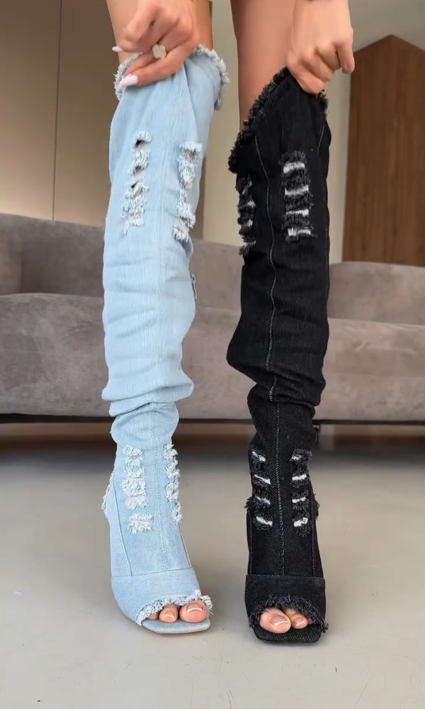 Stylish Women's Denim Over-the-Knee Boots
