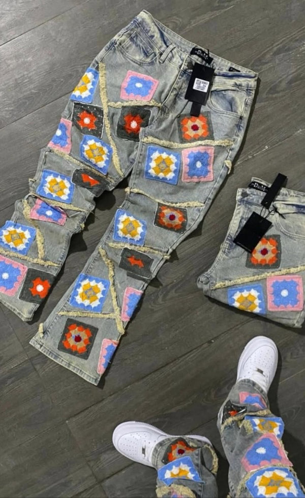 Men's Casual Floral Patch Jeans