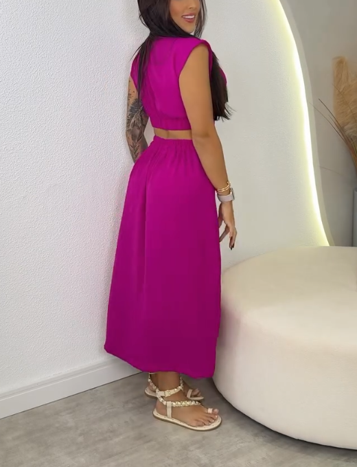 Solid Color Sleeveless Button Casual Dress