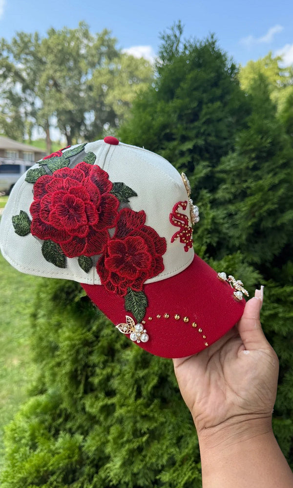 Embroidered Red Rose Diamond Hat