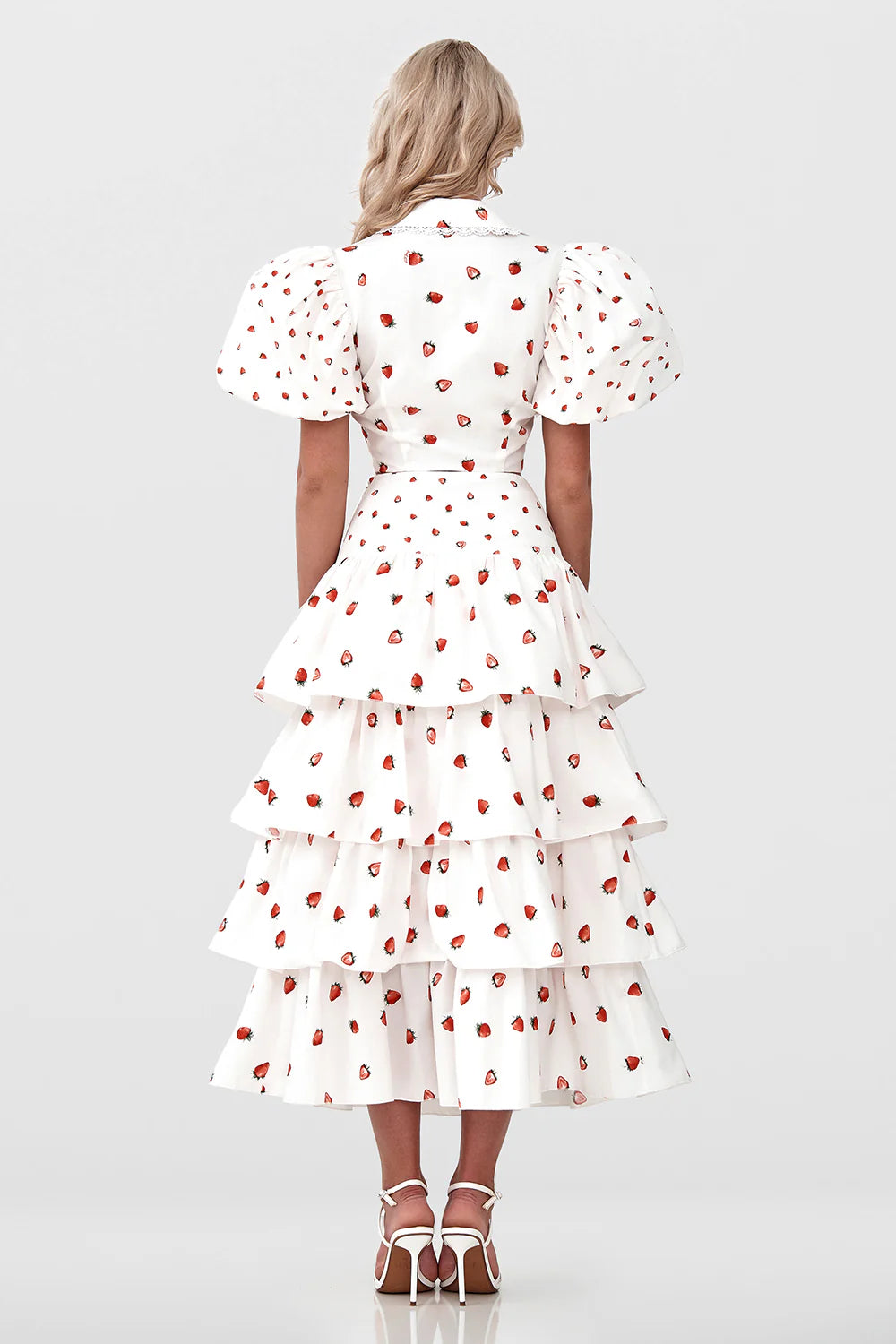 Strawberry Print Puff Sleeve Top & Skirt Set