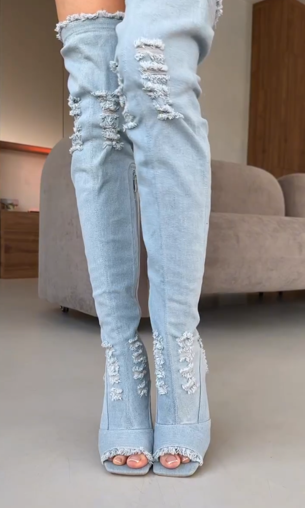 Stylish Women's Denim Over-the-Knee Boots