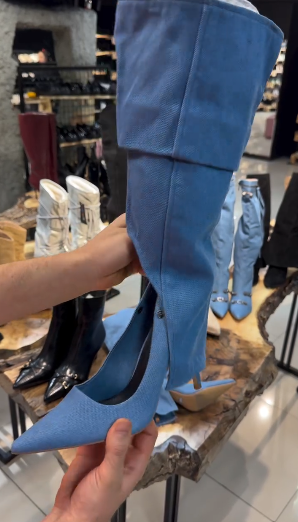 Personalized Denim Patchwork Two-way High Heels
