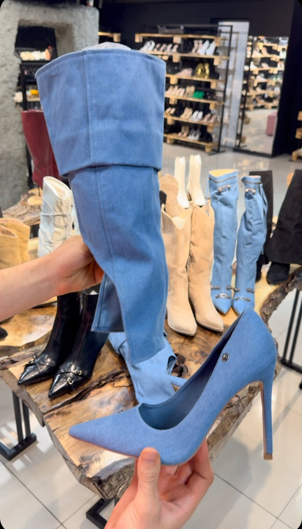 Personalized Denim Patchwork Two-way High Heels