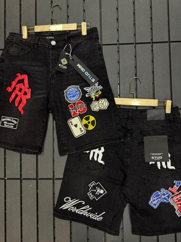 Embroidered Patch Denim Shorts