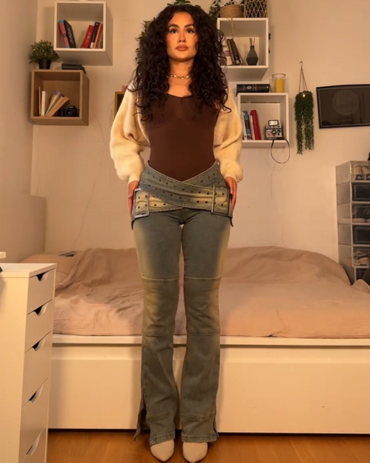 Fashion Wrap Cross Waistband Jeans