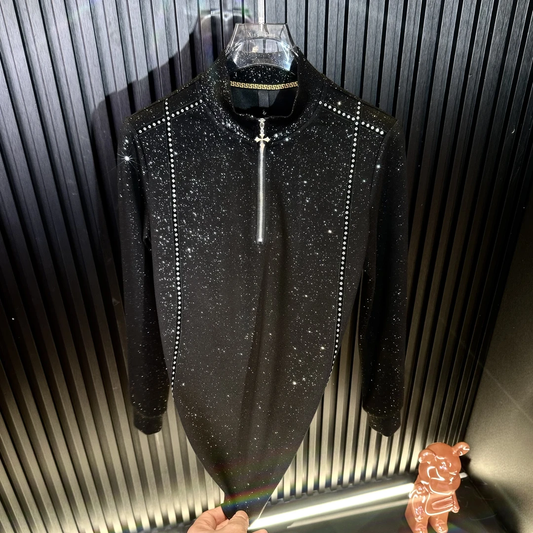 Sparkling Sequined Embroidered Zip-up Top