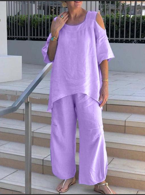 Round Neck Pullover Cotton Linen Suits