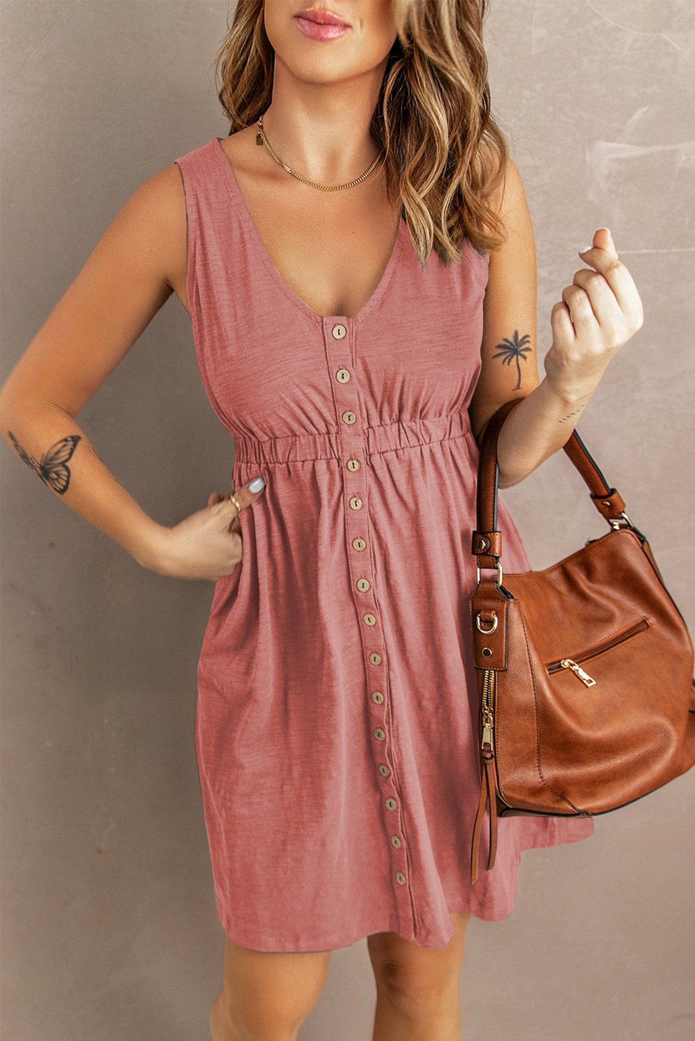 Solid Waist Sleeveless Dress