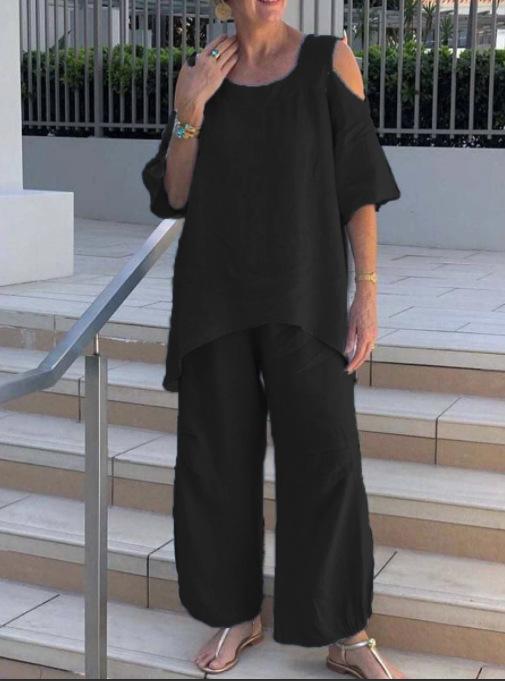 Round Neck Pullover Cotton Linen Suits