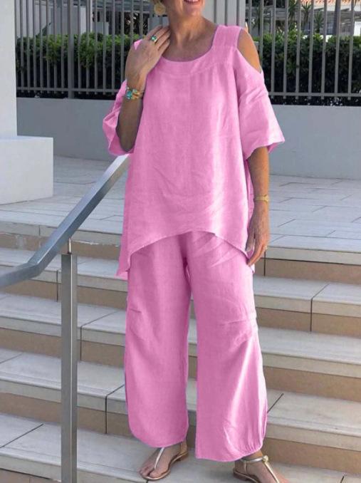 Round Neck Pullover Cotton Linen Suits