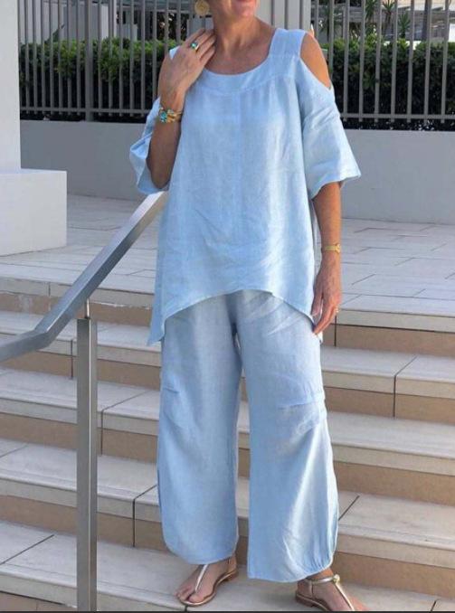 Round Neck Pullover Cotton Linen Suits