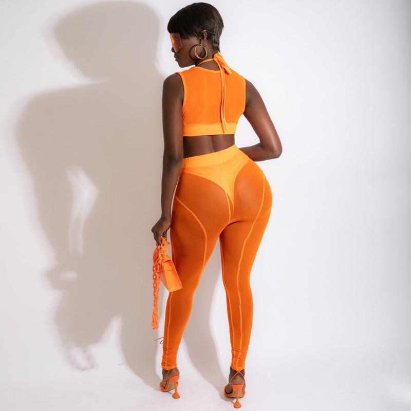 Mesh Waist Two-piece Suits