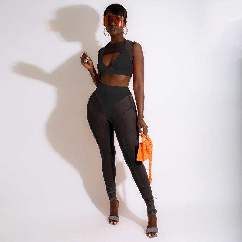 Mesh Waist Two-piece Suits