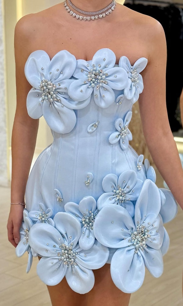 Stunning Pearl Flower Mini Party Dress