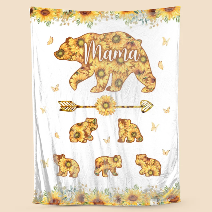Custom Mama Bear Sunflower Blanket - Gift For Mother's Day